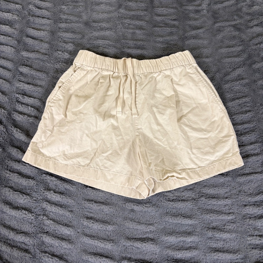 Uniqlo Women Beige Cotton Elastic Waist Drawstring Shorts 272-454548 Small